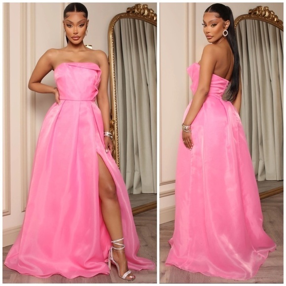 Fashion Nova Pink Haute Exposure Organza Style Strapless Gown Maxi Dress Size XL - Picture 1 of 5